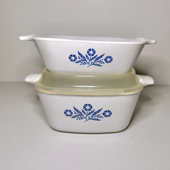 Set of 2 Vintage Corning Ware Blue Cornflower baking dishes with lid - Picture 2 of 14